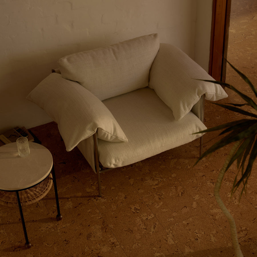 ELLISON STUDIOS. Alva Armchair in white hyams sable.