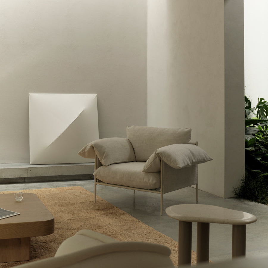 ELLISON STUDIOS. Alva Armchair in white hyams sable.