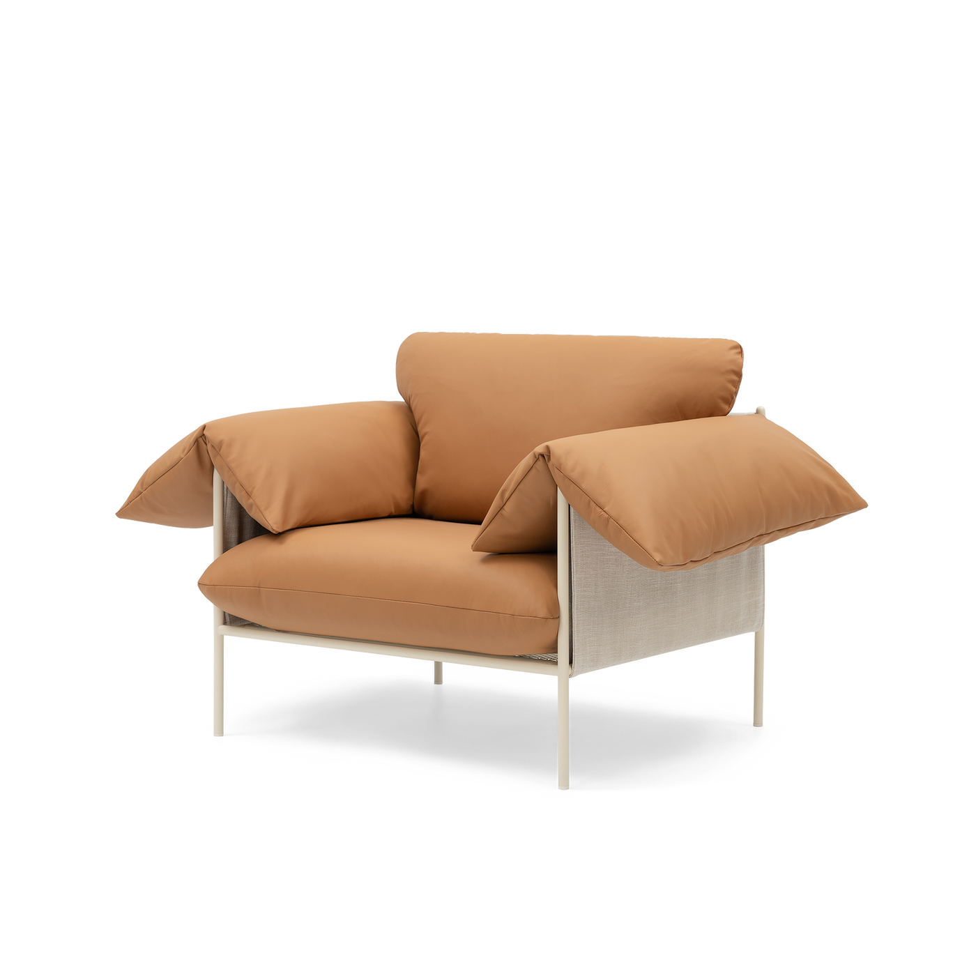 ELLISON STUDIOS. Alva Armchair in leather simpson tan swatch.