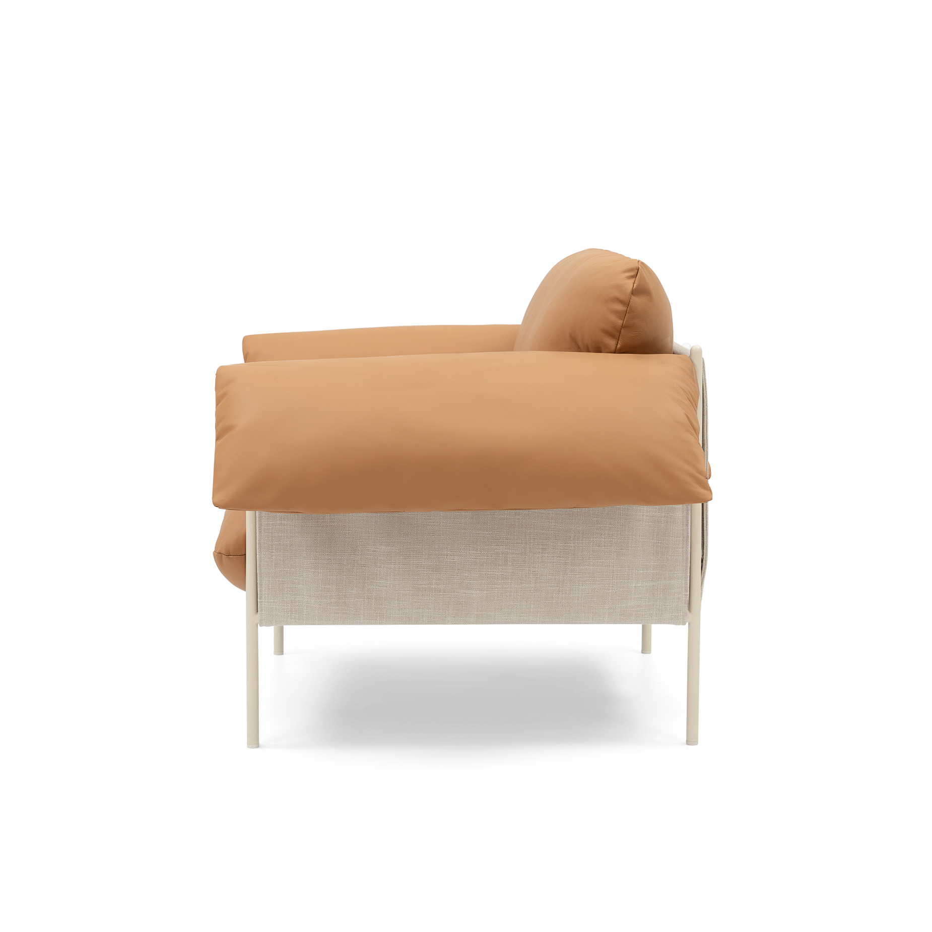 ELLISON STUDIOS. Alva Armchair in leather simpson tan swatch.