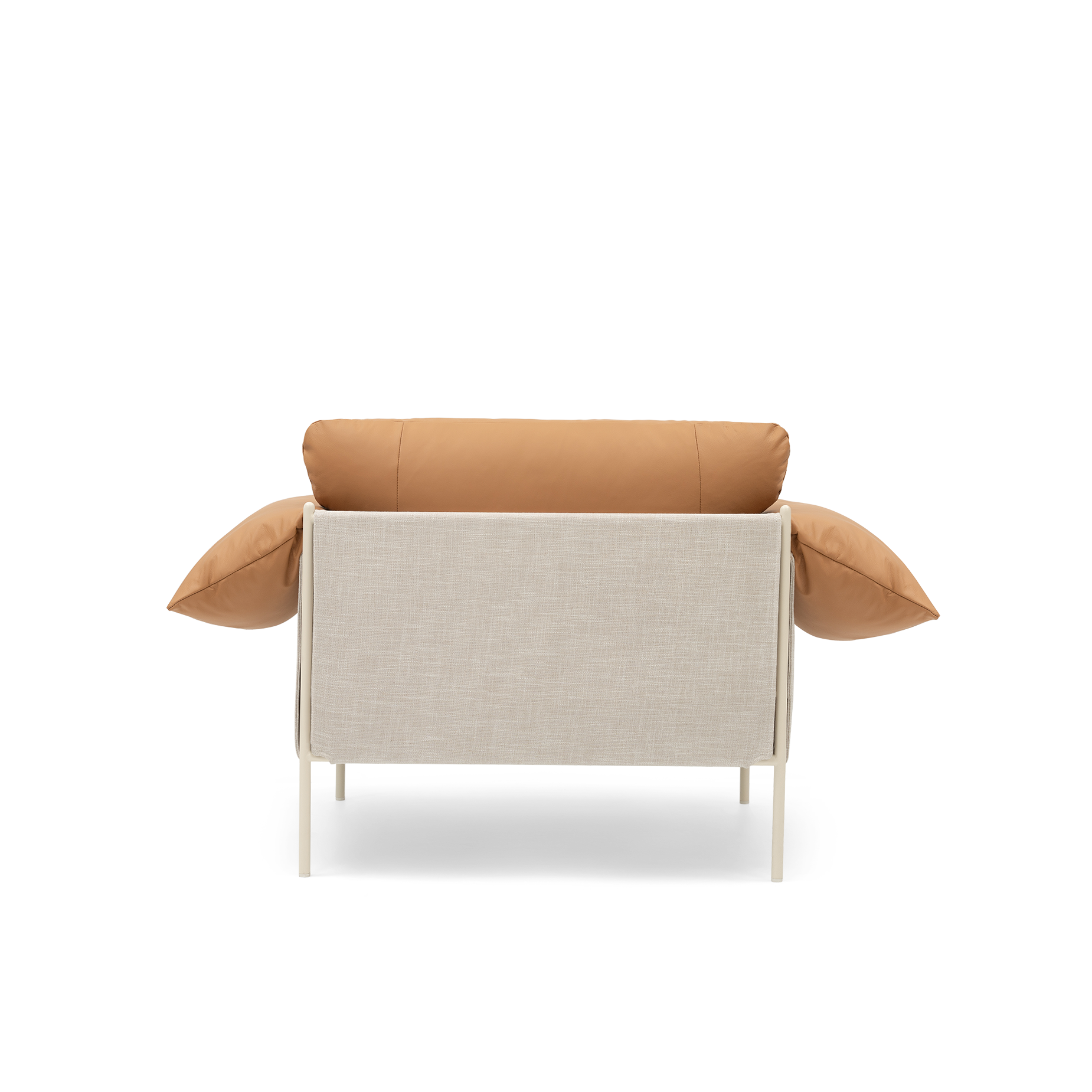 ELLISON STUDIOS. Alva Armchair in leather simpson tan swatch.