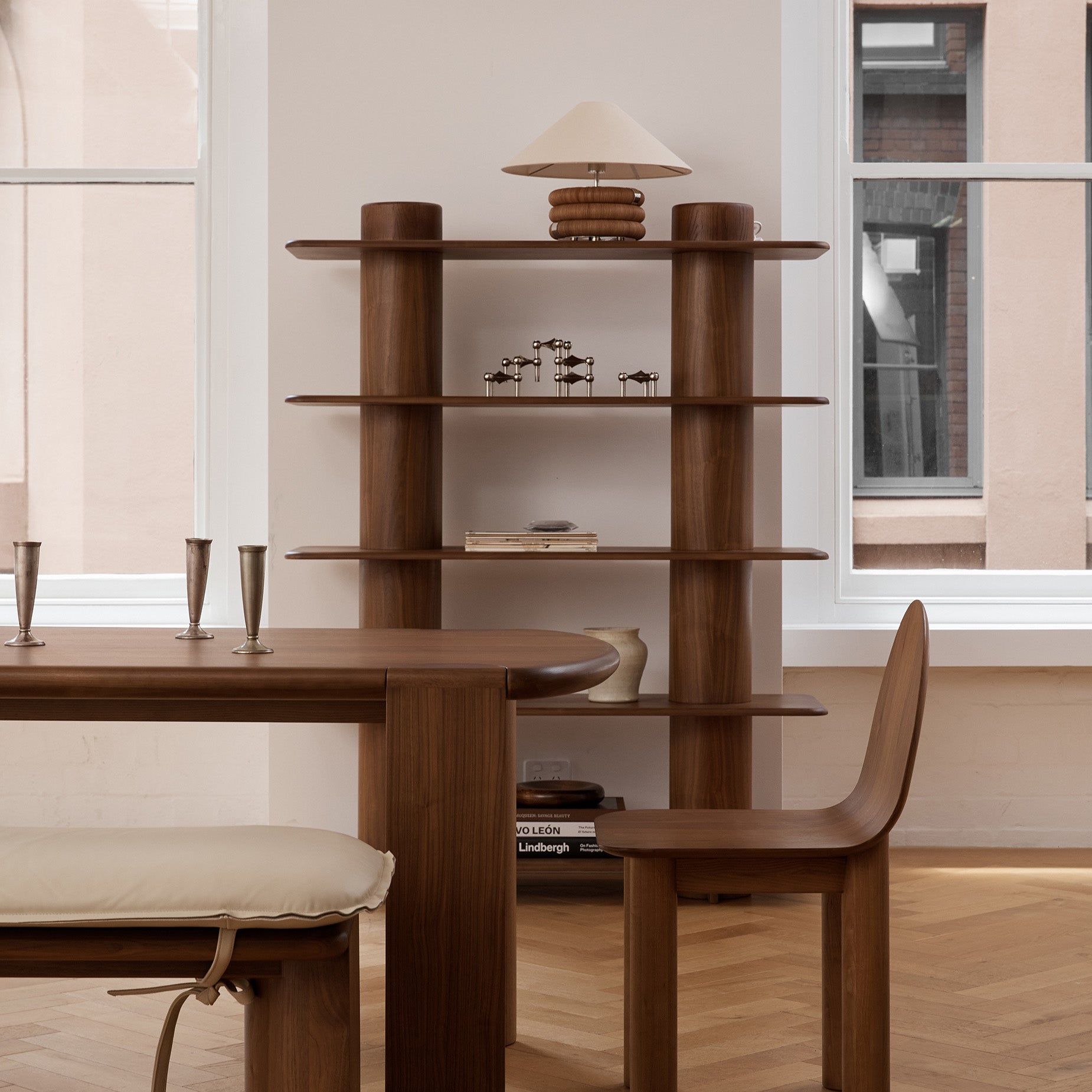 Liaison Bench With Cushion - [ Walnut & Simpson Cream ]