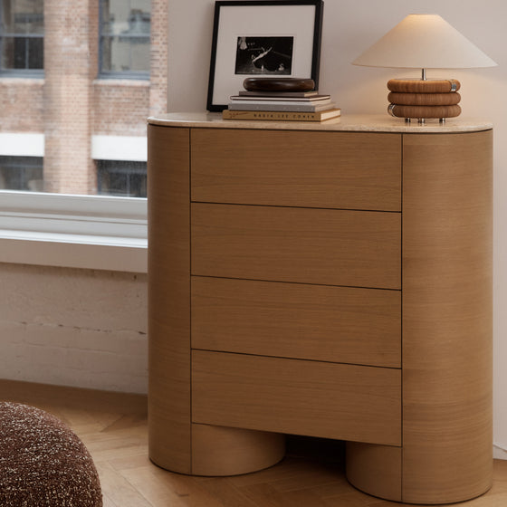 Fin 4 Drawer Tallboy - [ Oak & Travertine ]