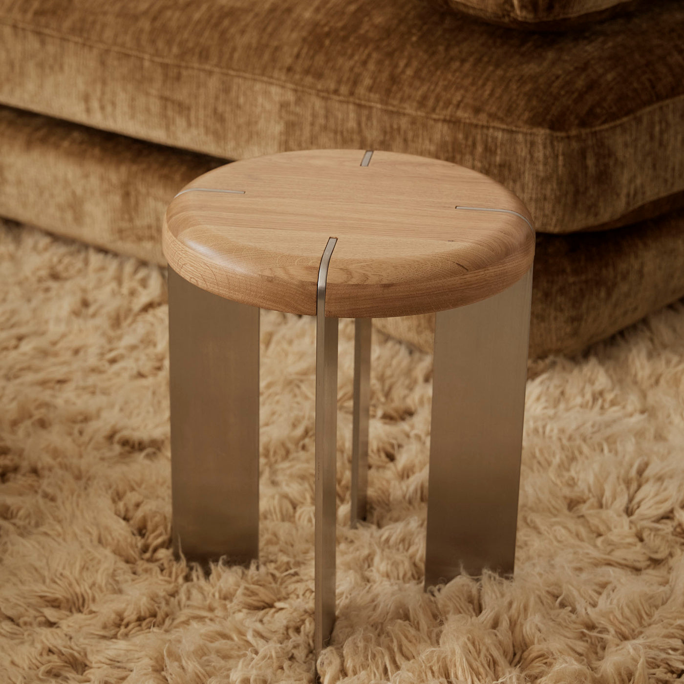 Etre Stainless Steel Occasional Table - [ Stainless Steel & Oak ]