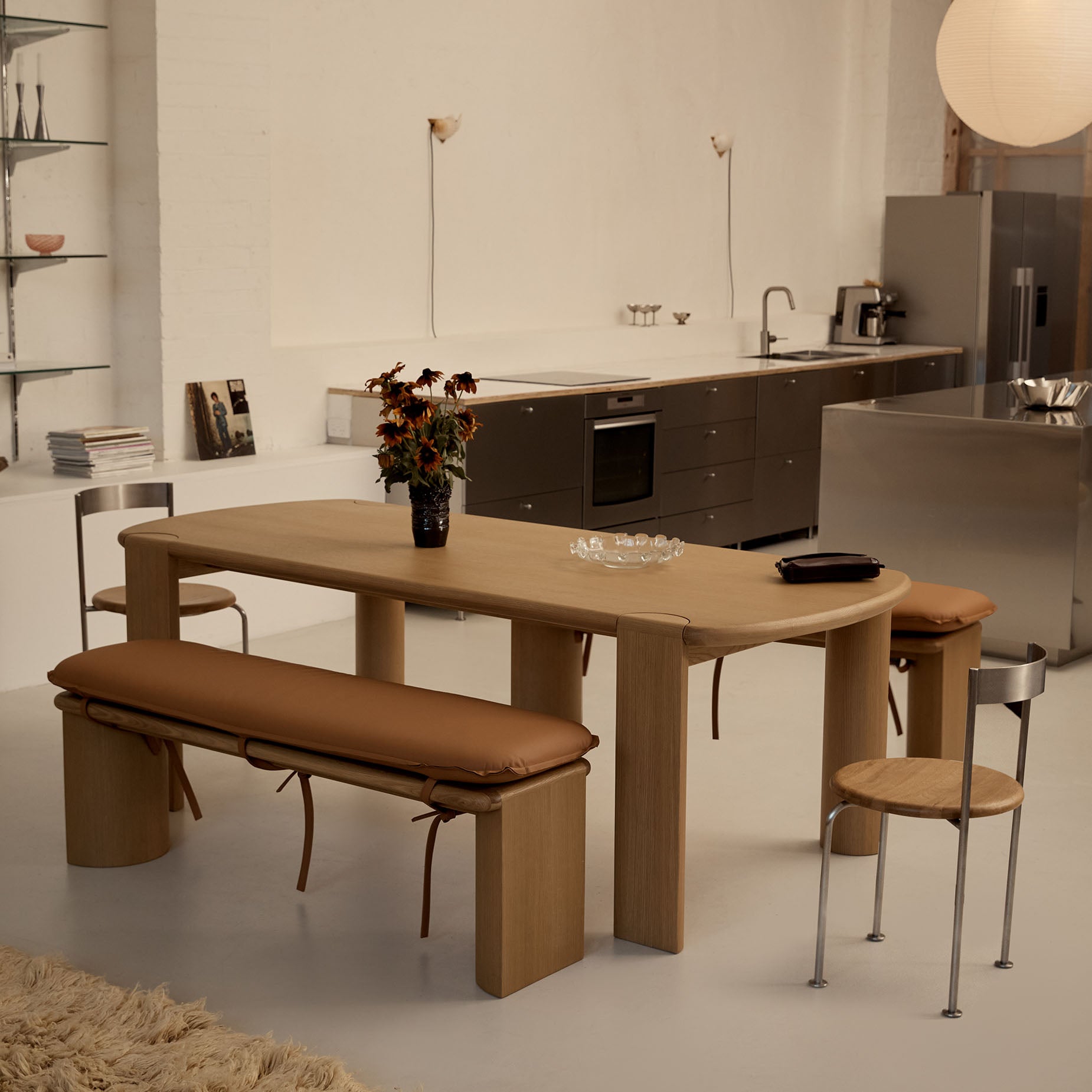 Wire Dining Chair - [ Stainless Steel & Oak ]