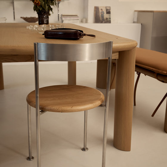 Wire Dining Chair - [ Stainless Steel & Oak ]