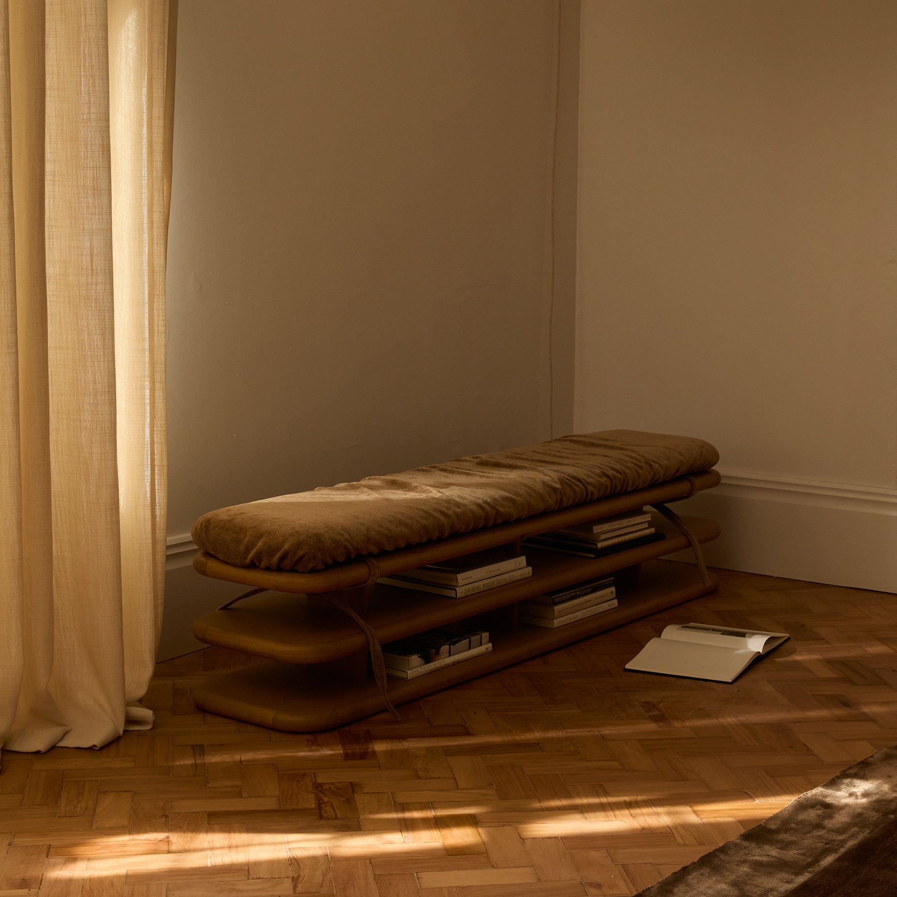 Plinto Bench with cushion - [ Oak & Amalfi Tabacco ]