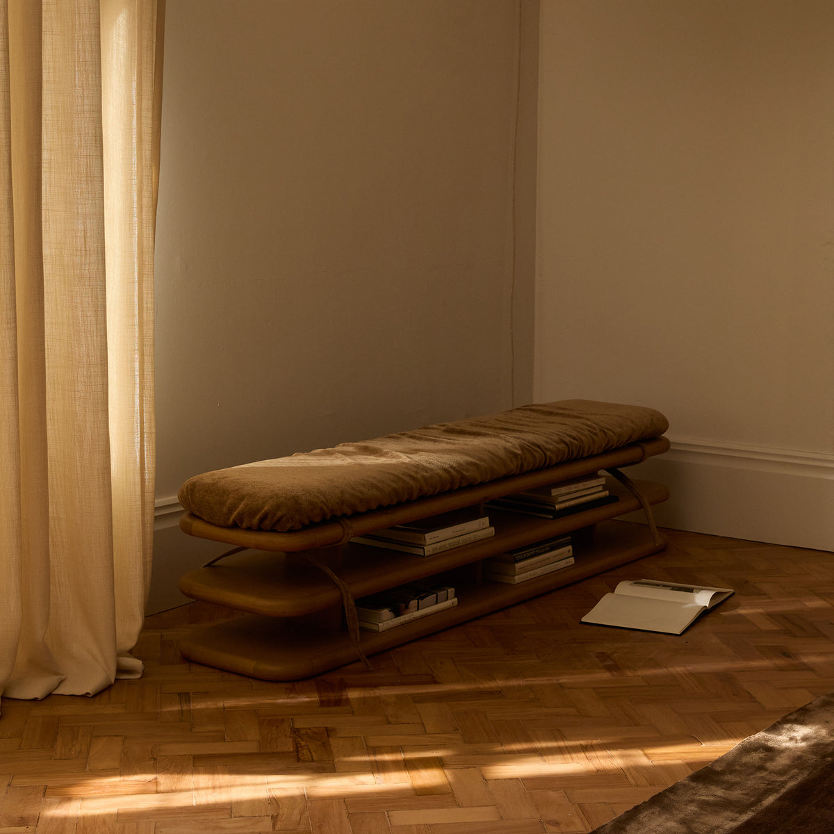Plinto Bench with cushion - [ Oak & Amalfi Tabacco ]