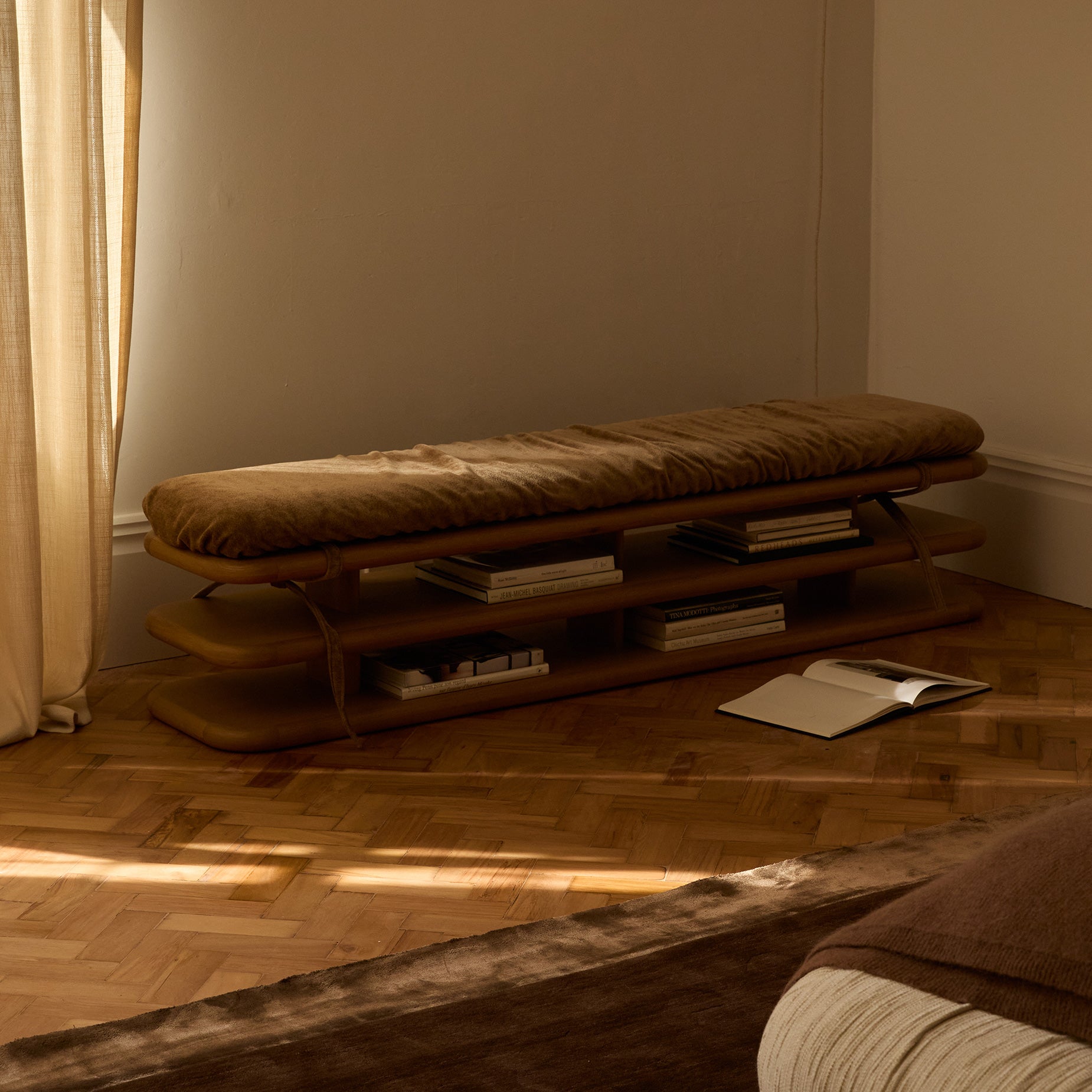 Plinto Bench with cushion - [ Oak & Amalfi Tabacco ]