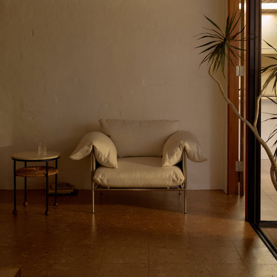 ELLISON STUDIOS. Alva Armchair in white hyams sable.