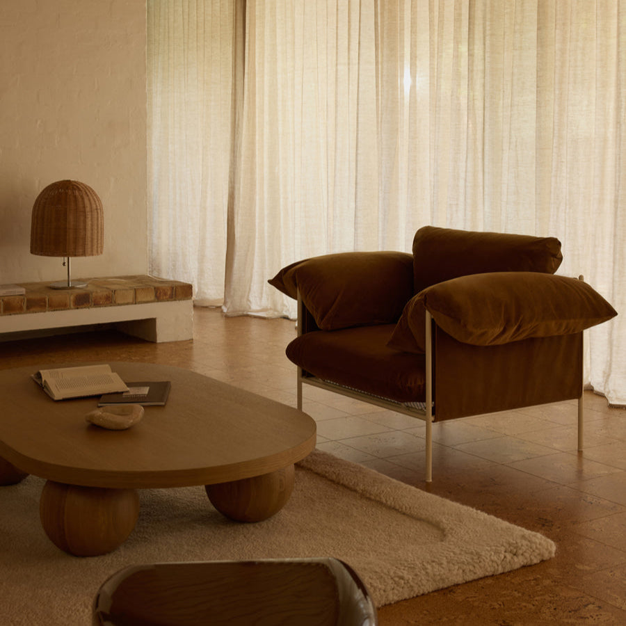 ELLISON STUDIOS. Alva armchair in brown malibu cognac.