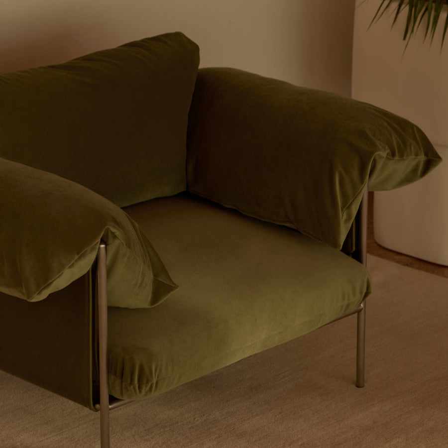 ELLISON STUDIOS. Alva Armchair in green malibu matcha.