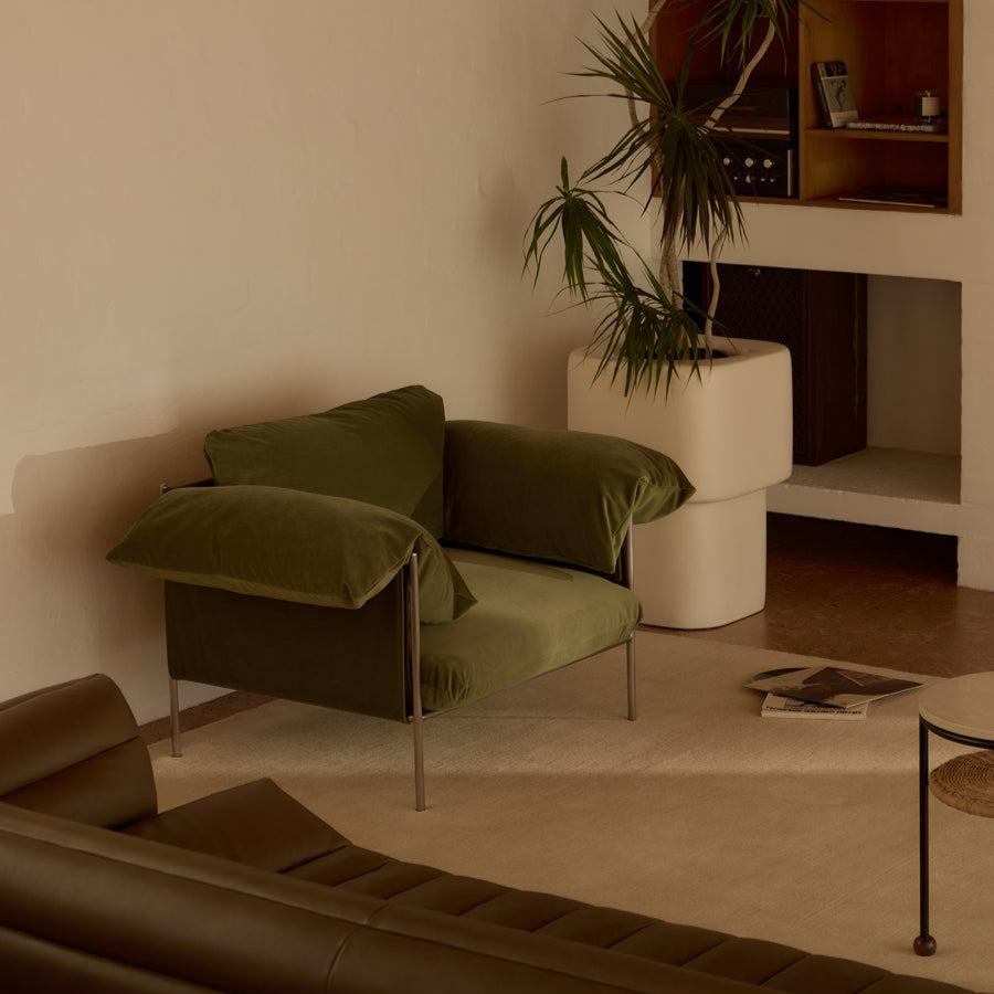 ELLISON STUDIOS. Alva Armchair in green malibu matcha.