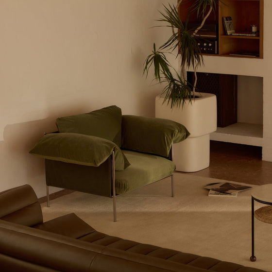 ELLISON STUDIOS. Alva Armchair in green malibu matcha.