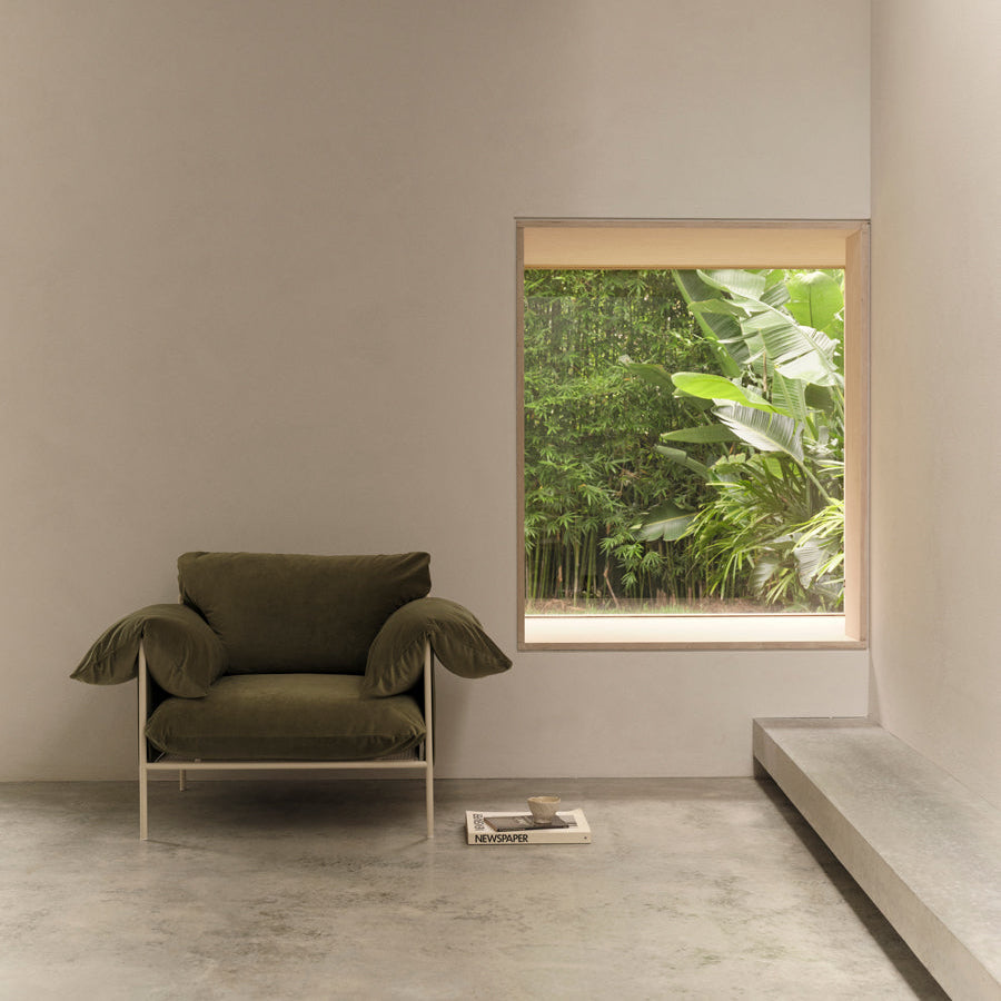 ELLISON STUDIOS. Alva armchair in green malibu matcha.