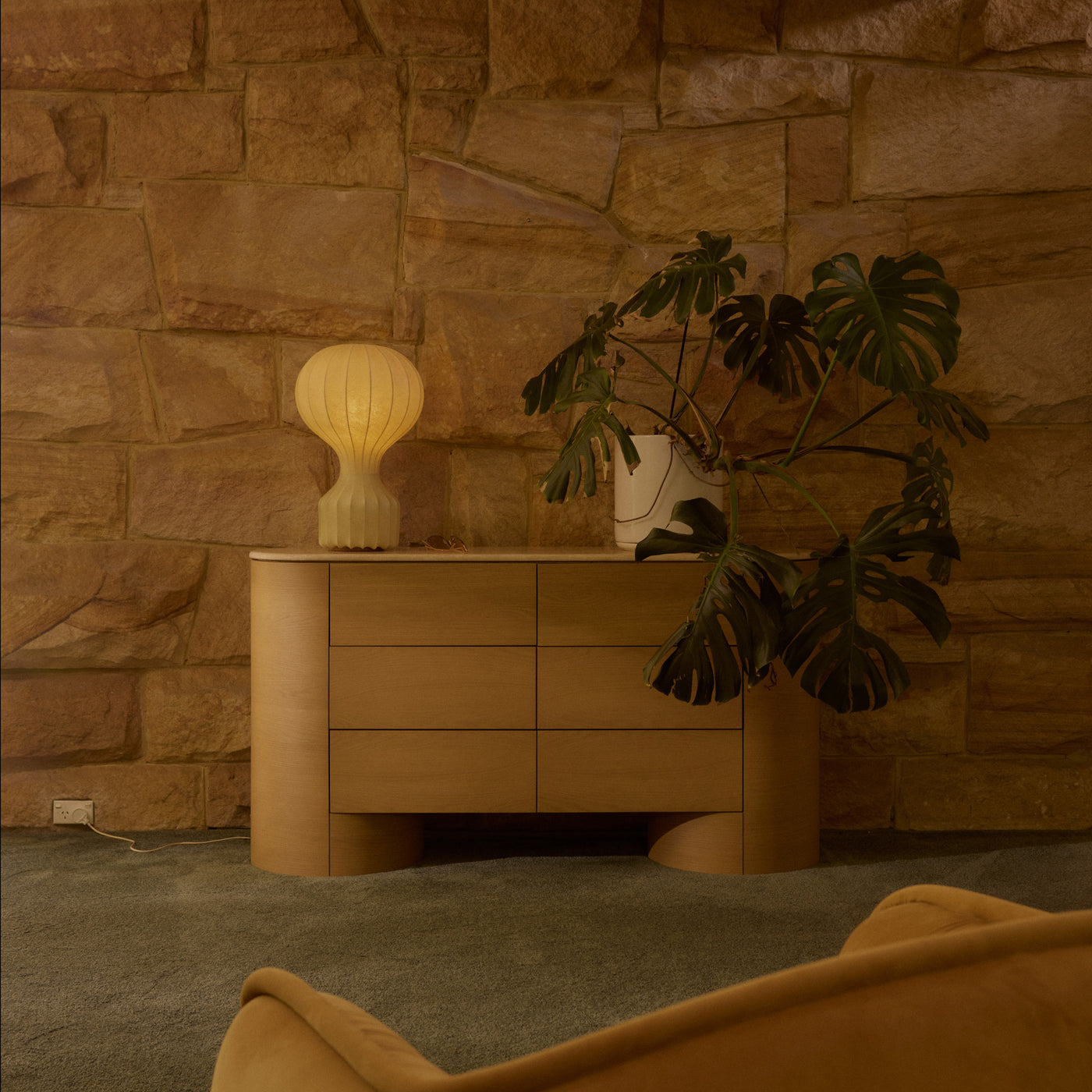 Fin 6 Drawer Dresser - [ Oak & Travertine ]