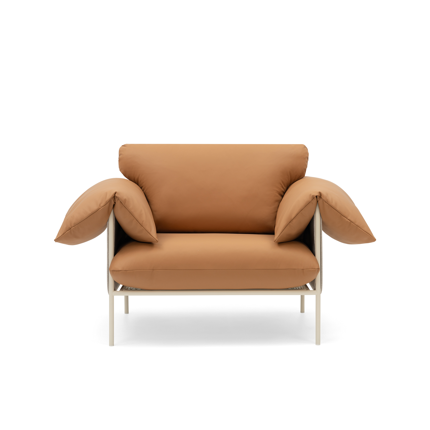ELLISON STUDIOS. Alva Armchair in leather simpson tan swatch.