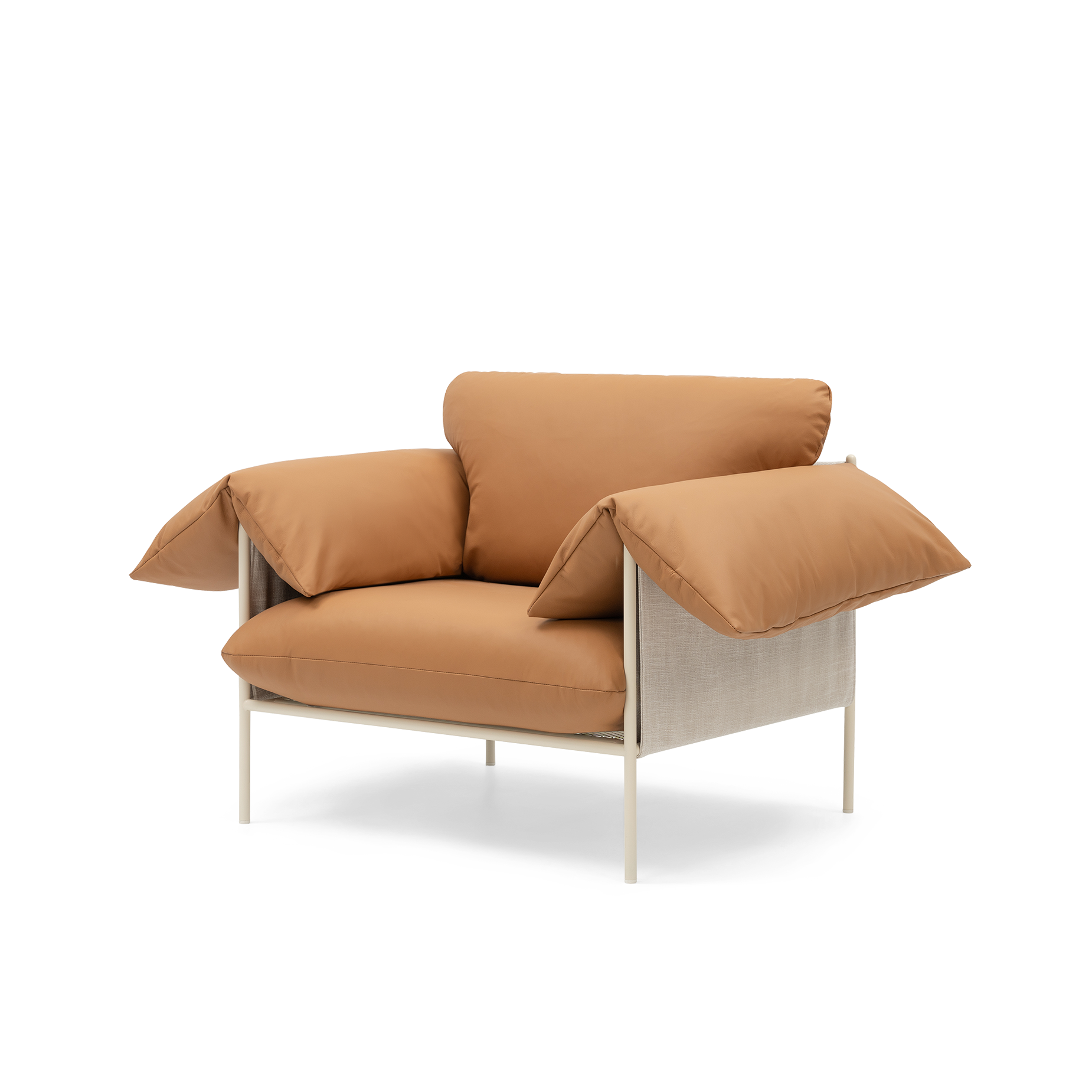 ELLISON STUDIOS. Alva Armchair in leather simpson tan swatch.