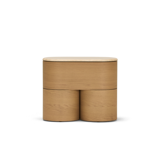 Fin Bedside - [ Oak & Travertine ]