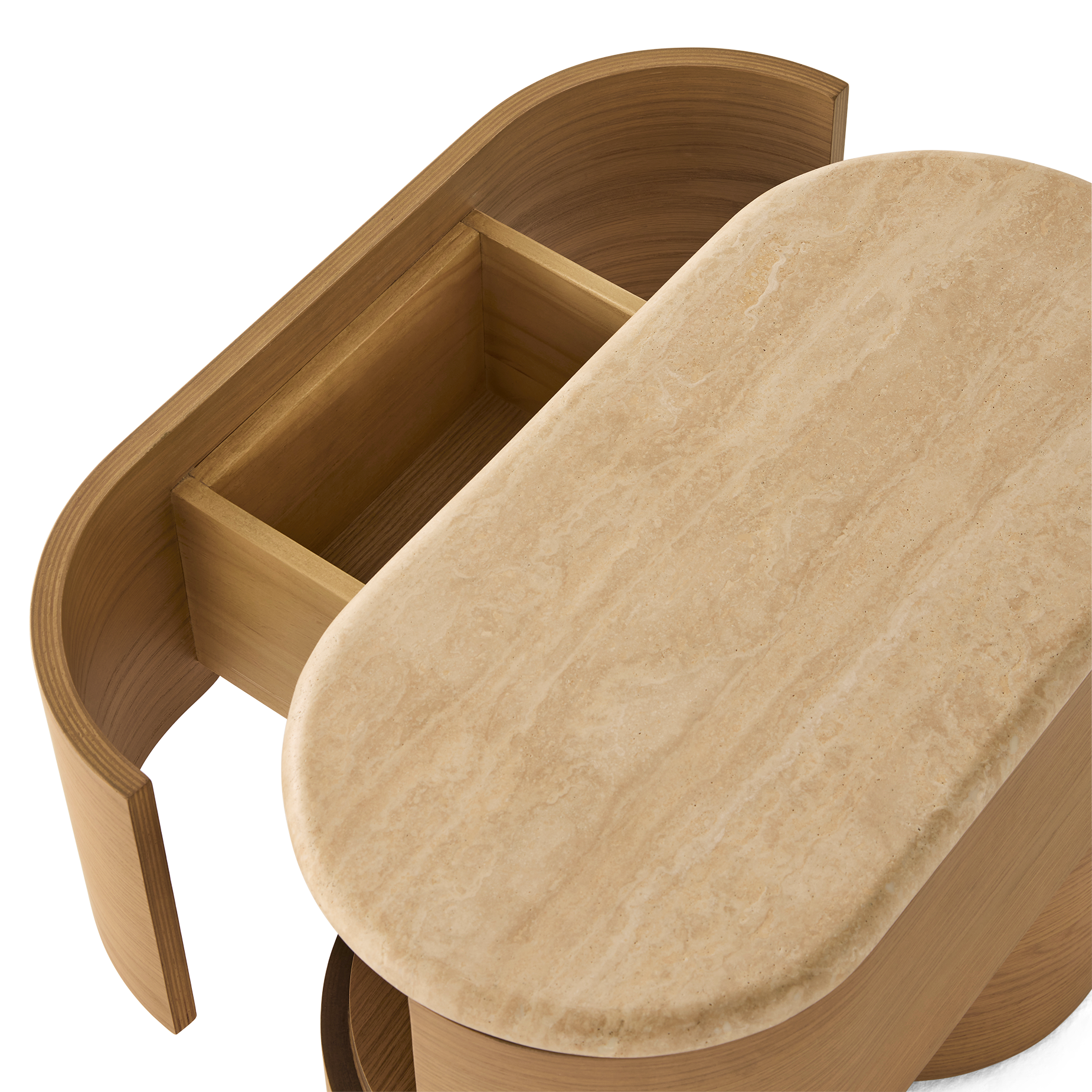Fin Bedside - [ Oak & Travertine ]