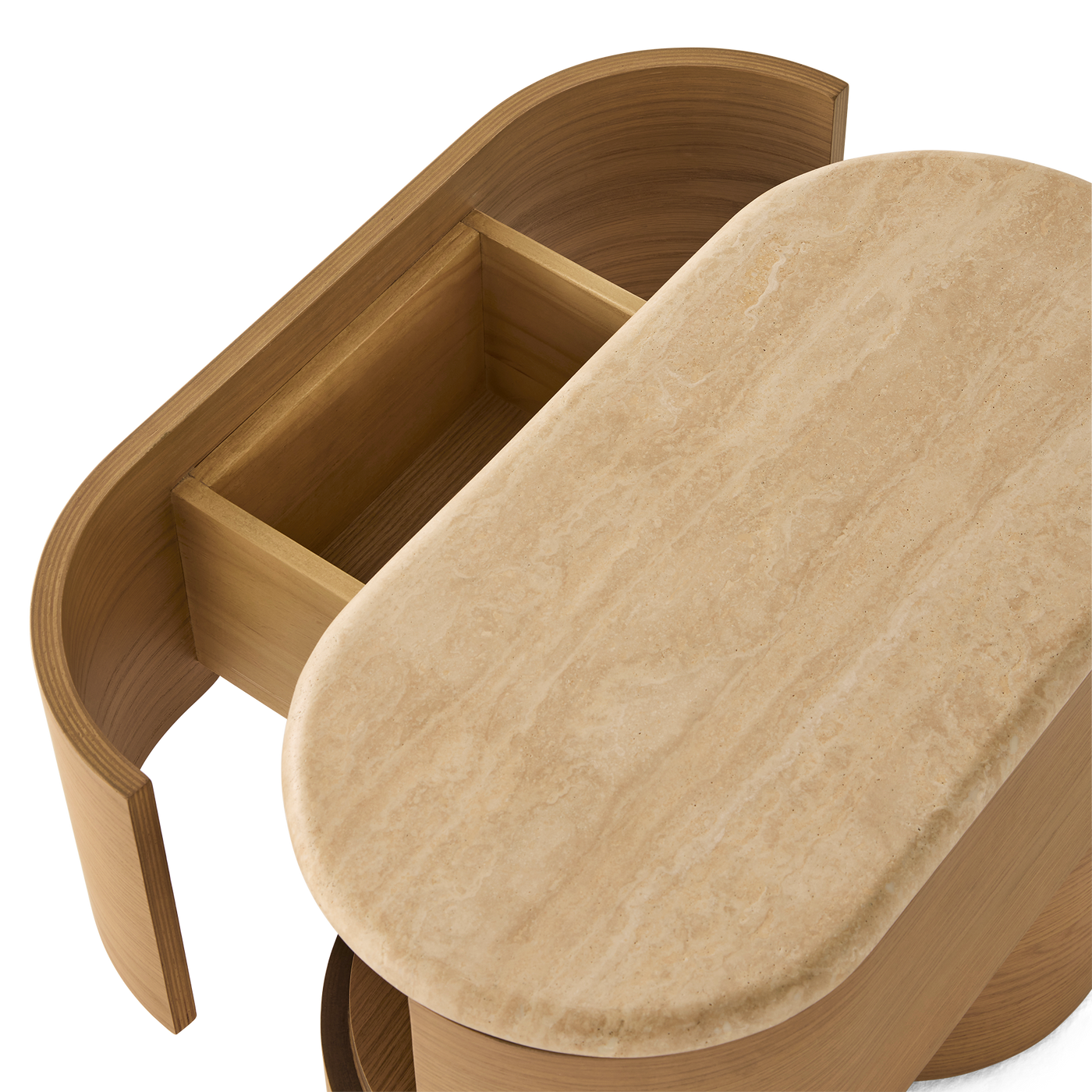 Fin Bedside - [ Oak & Travertine ]