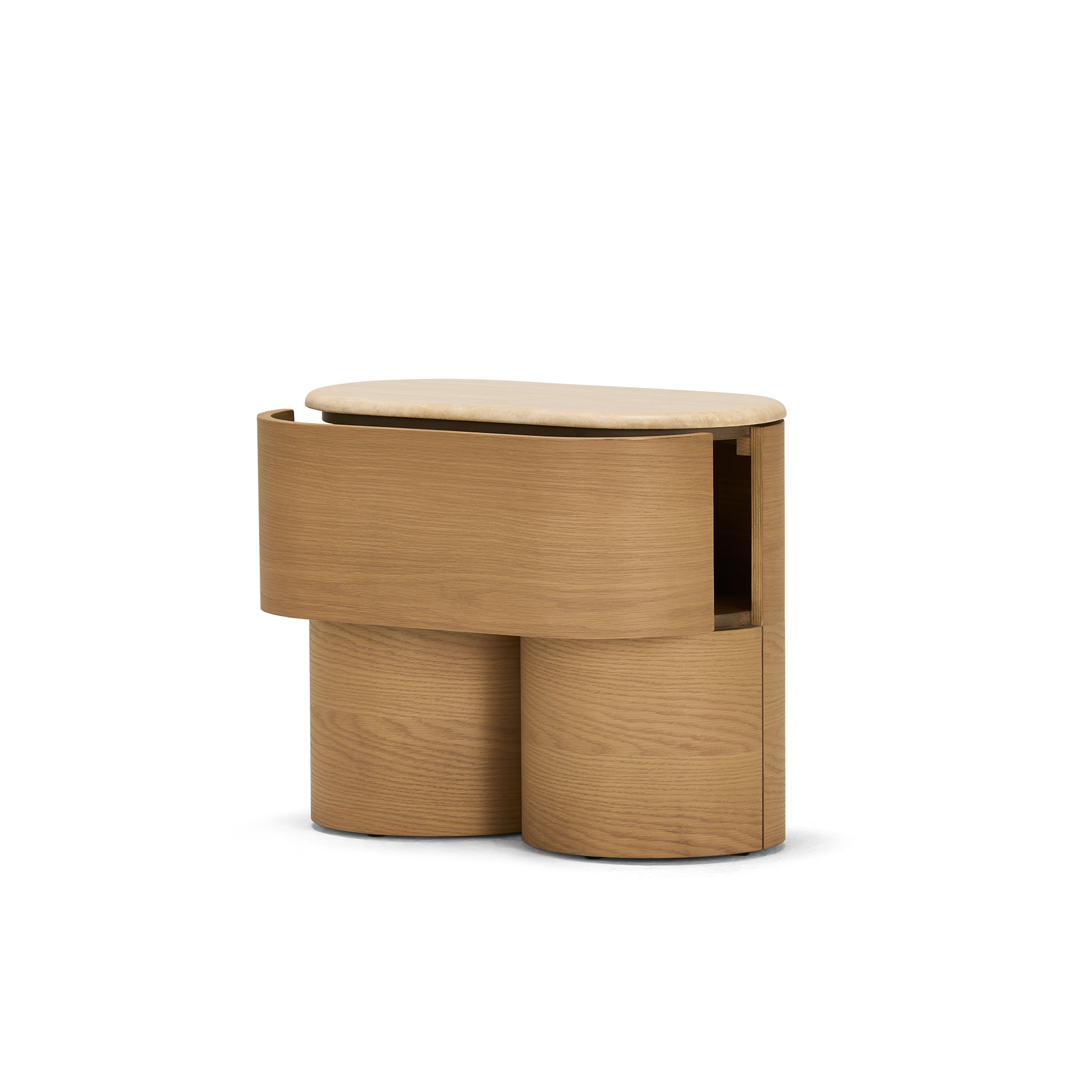 Fin Bedside - [ Oak & Travertine ]