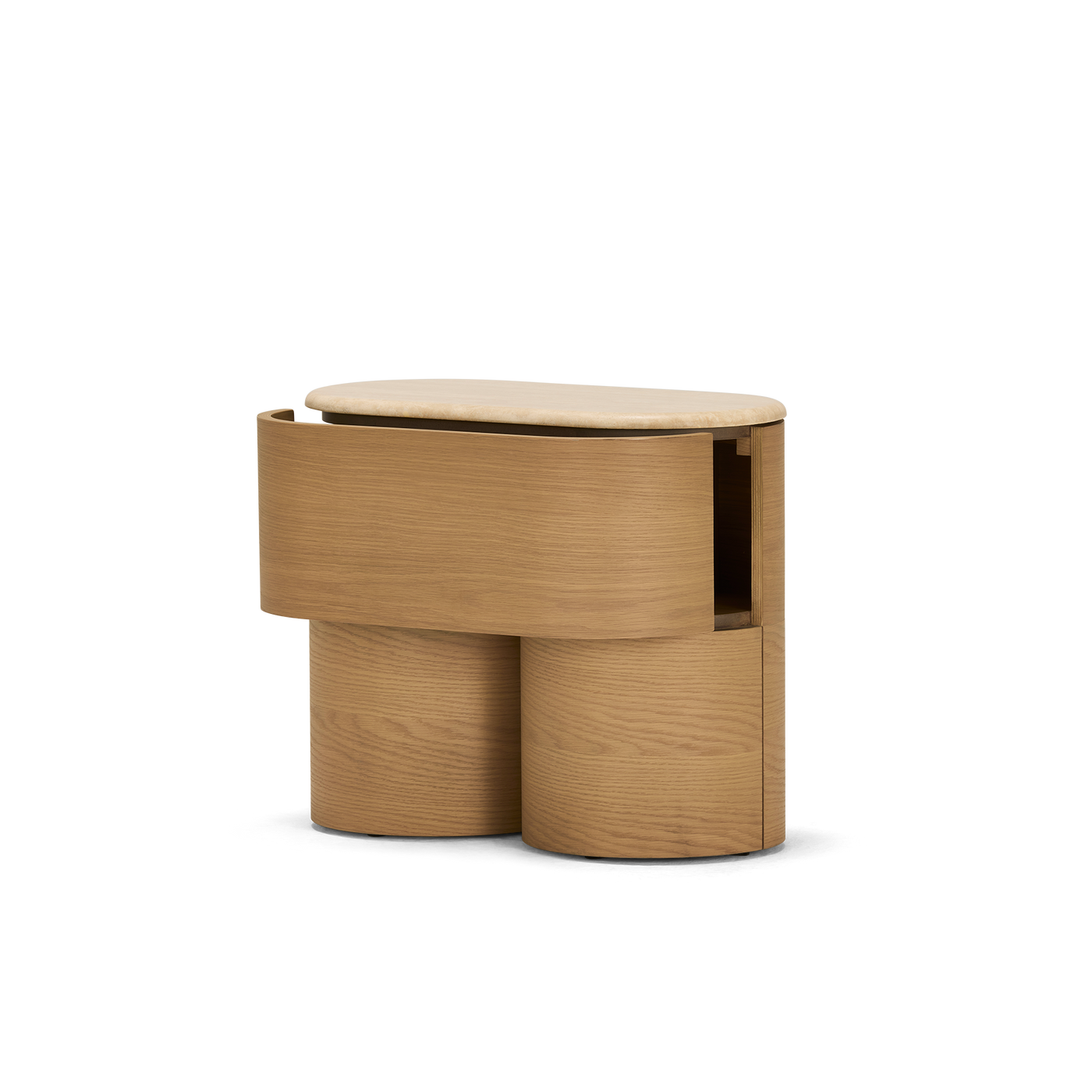Fin Bedside - [ Oak & Travertine ]
