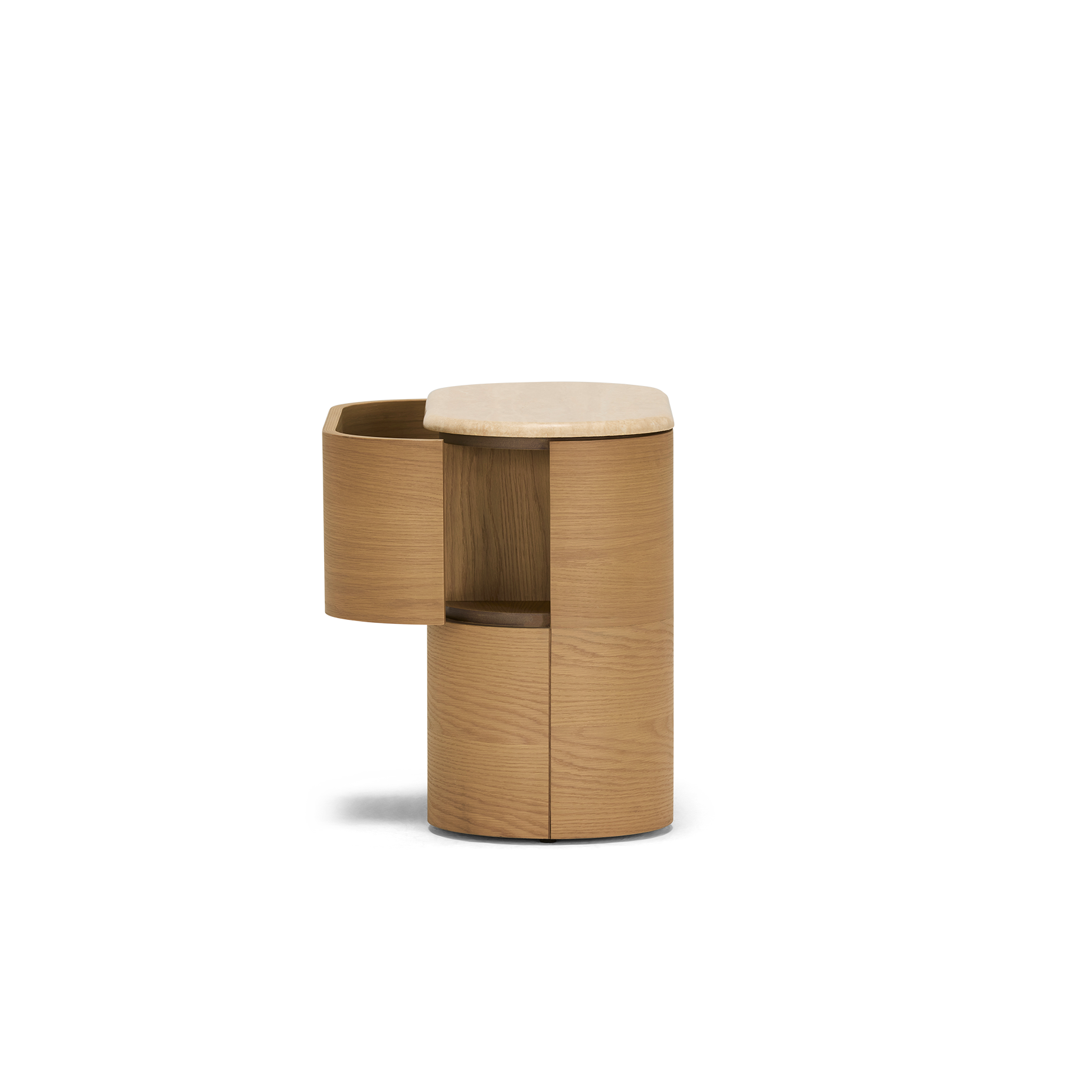 Fin Bedside - [ Oak & Travertine ]