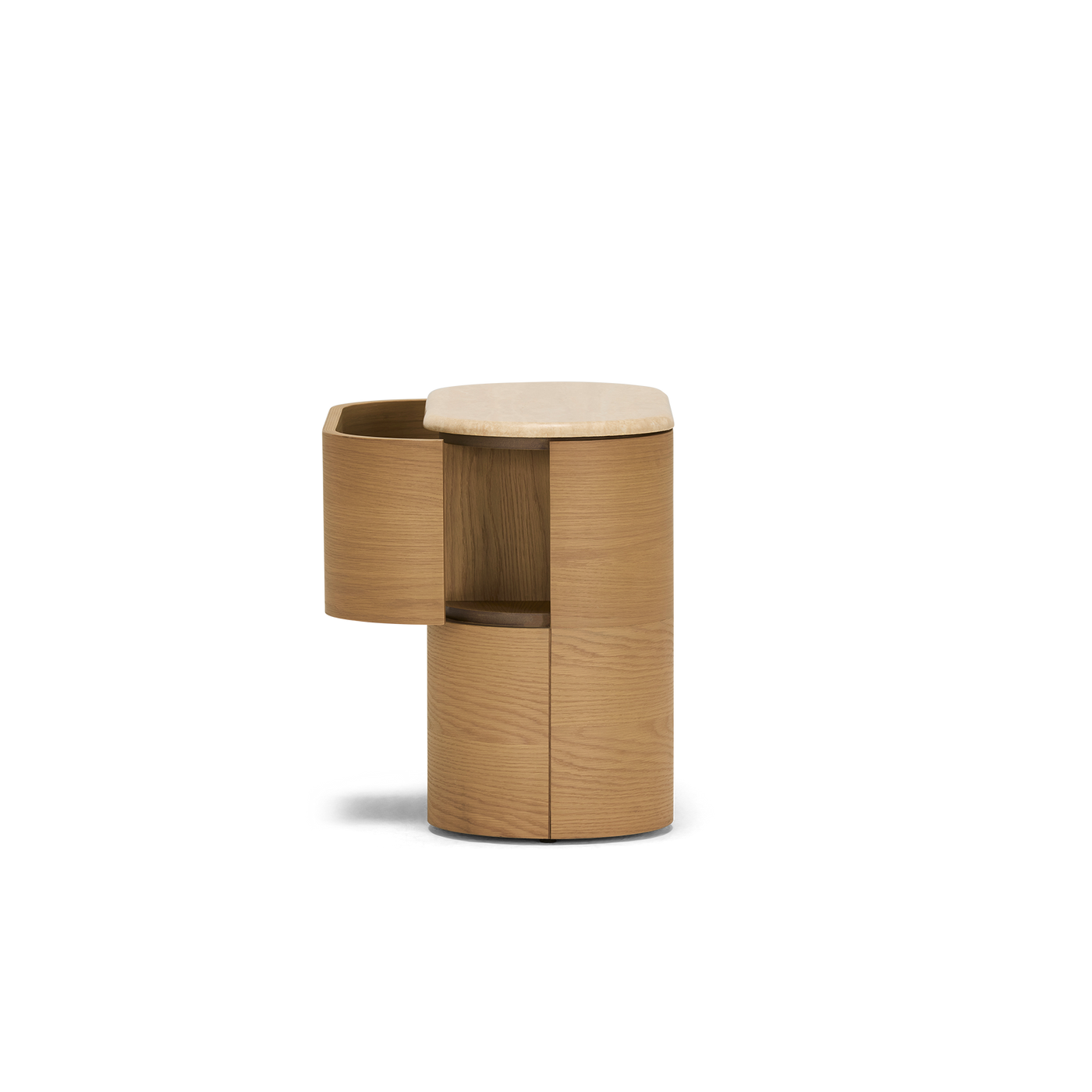 Fin Bedside - [ Oak & Travertine ]