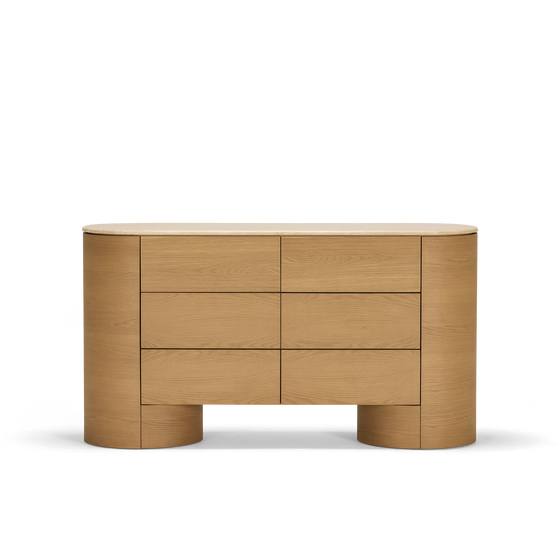 Fin 6 Drawer Dresser - [ Oak & Travertine ]