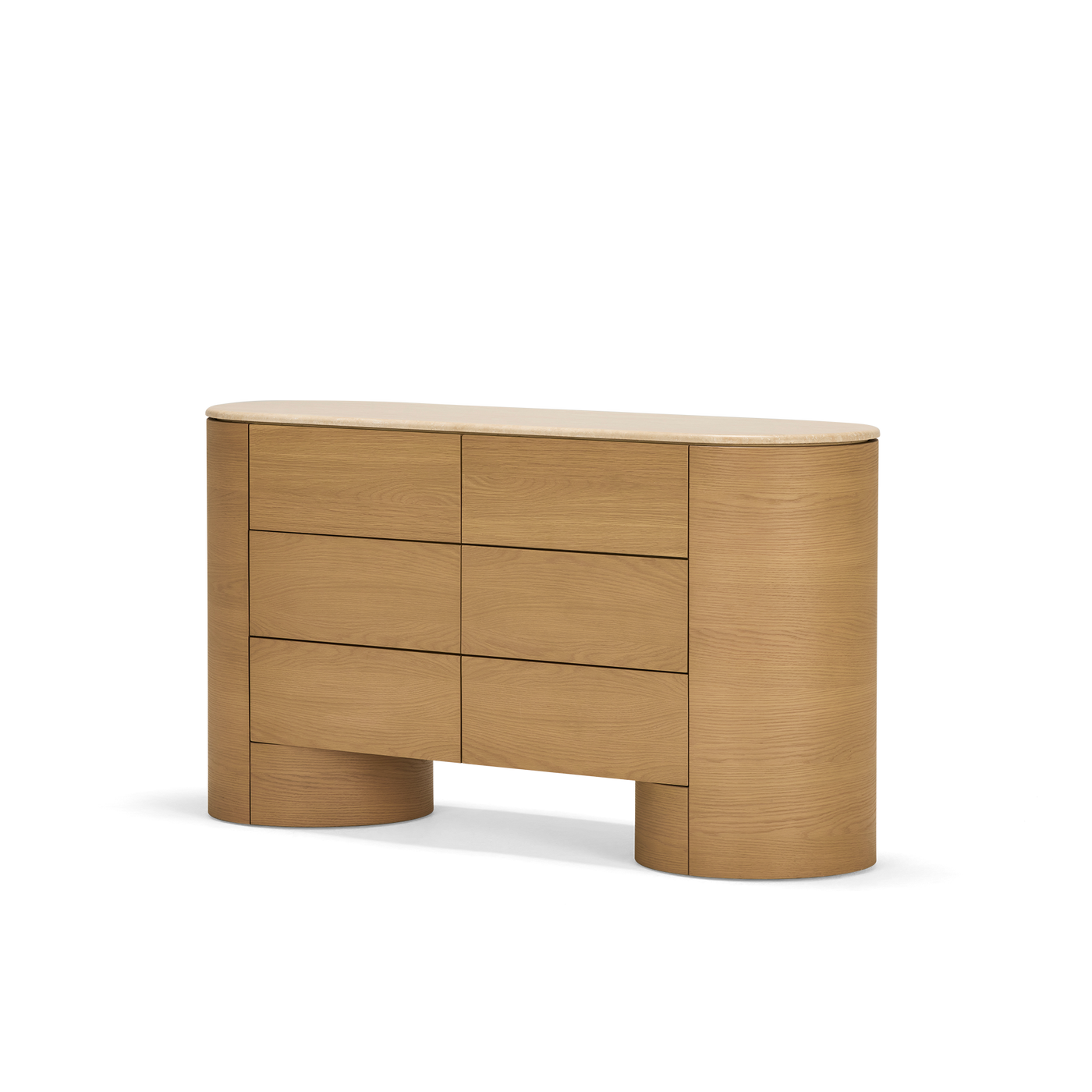 Fin 6 Drawer Dresser - [ Oak & Travertine ]