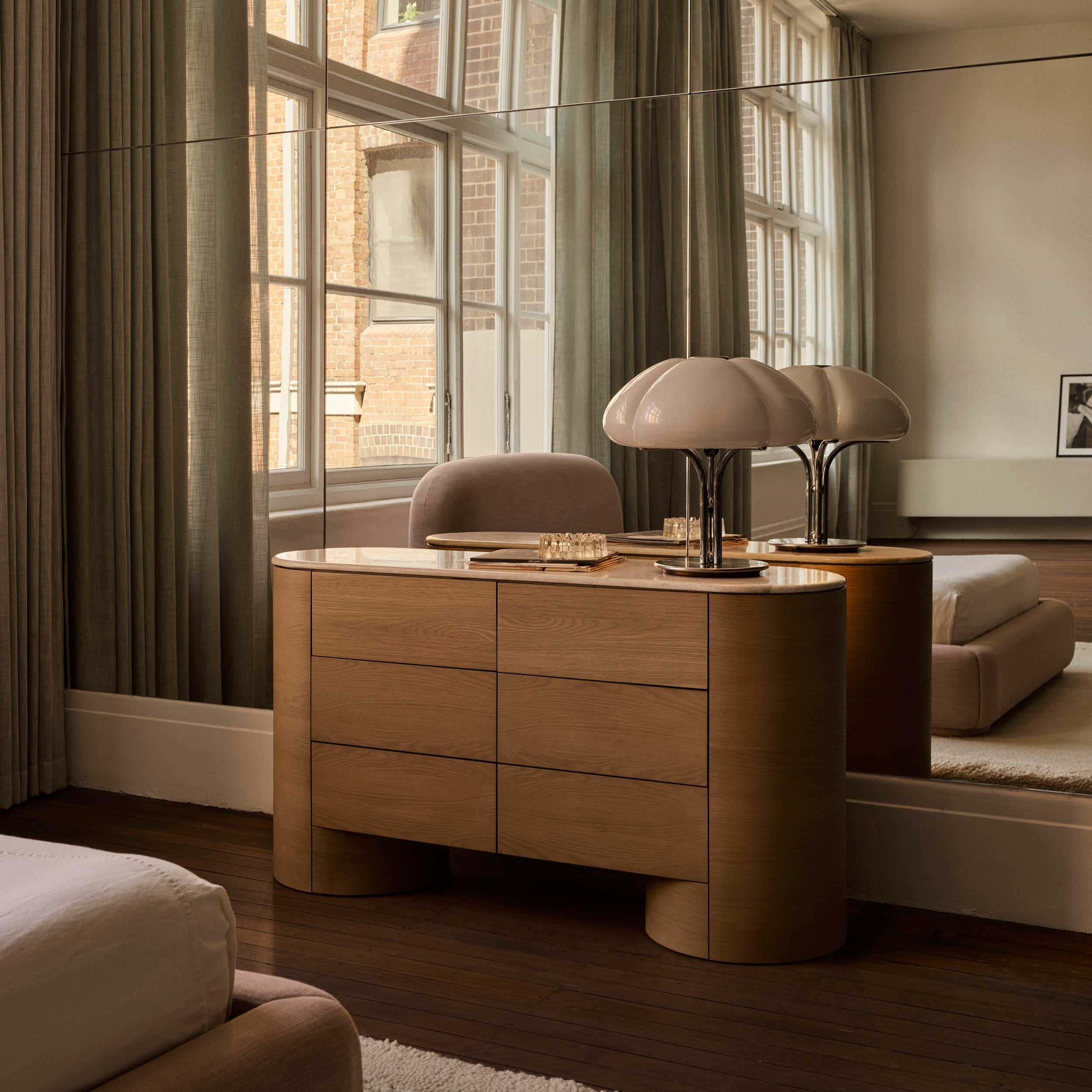 Fin 6 Drawer Dresser - [ Oak & Travertine ]