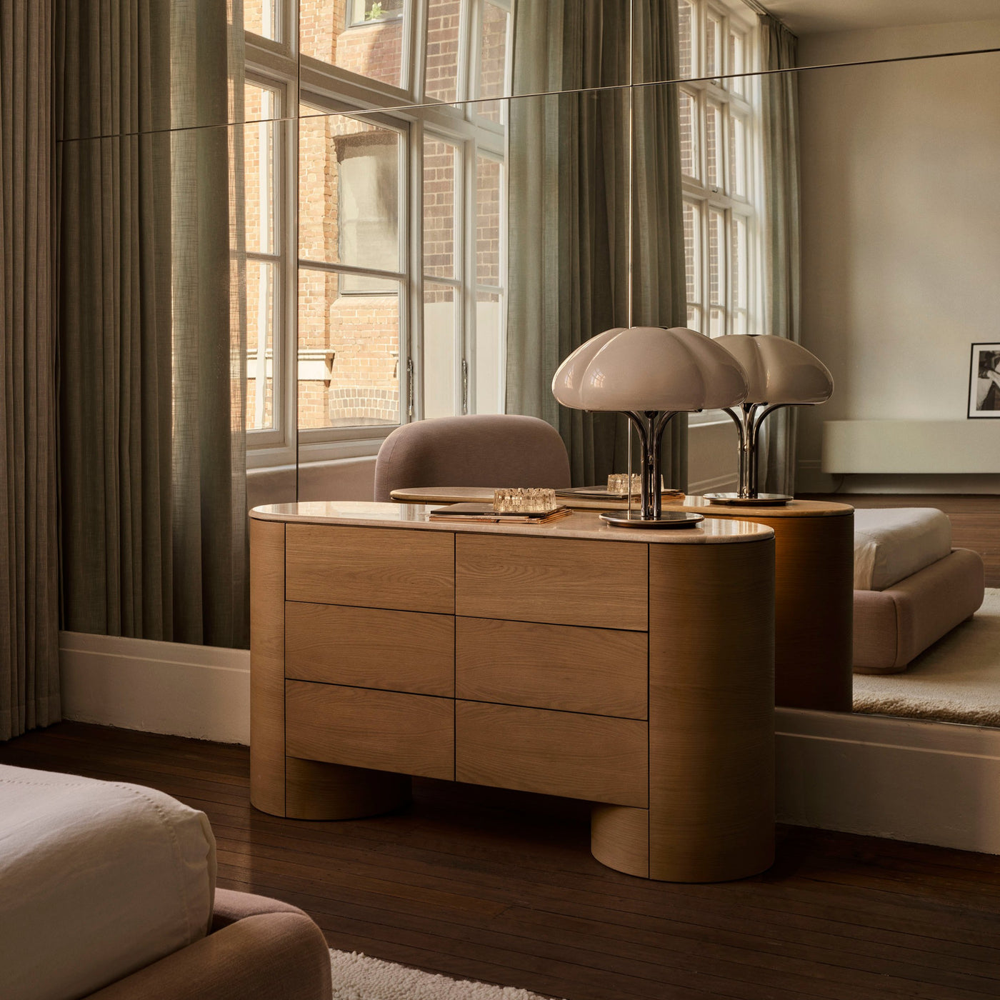 Fin 6 Drawer Dresser - [ Oak & Travertine ]