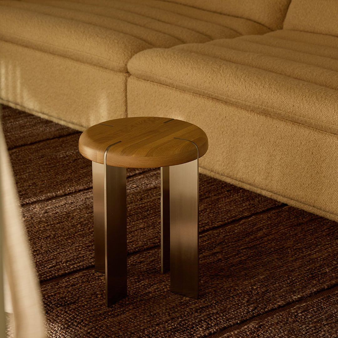 Etre Stainless Steel Occasional Table - [ Stainless Steel & Oak ]