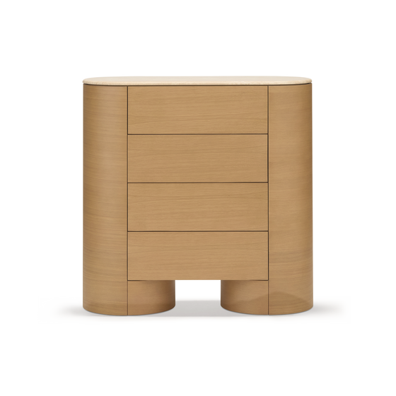 Fin 4 Drawer Tallboy - [ Oak & Travertine ]