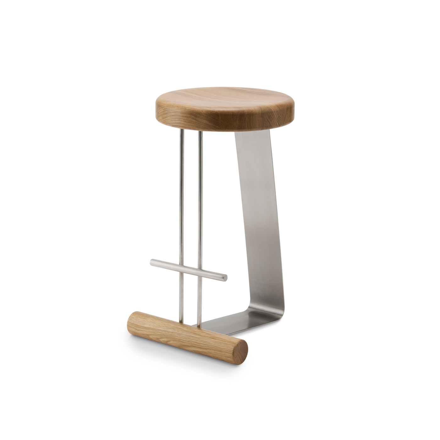 Curva Counter Stool - [ Stainless Steel & Oak ]