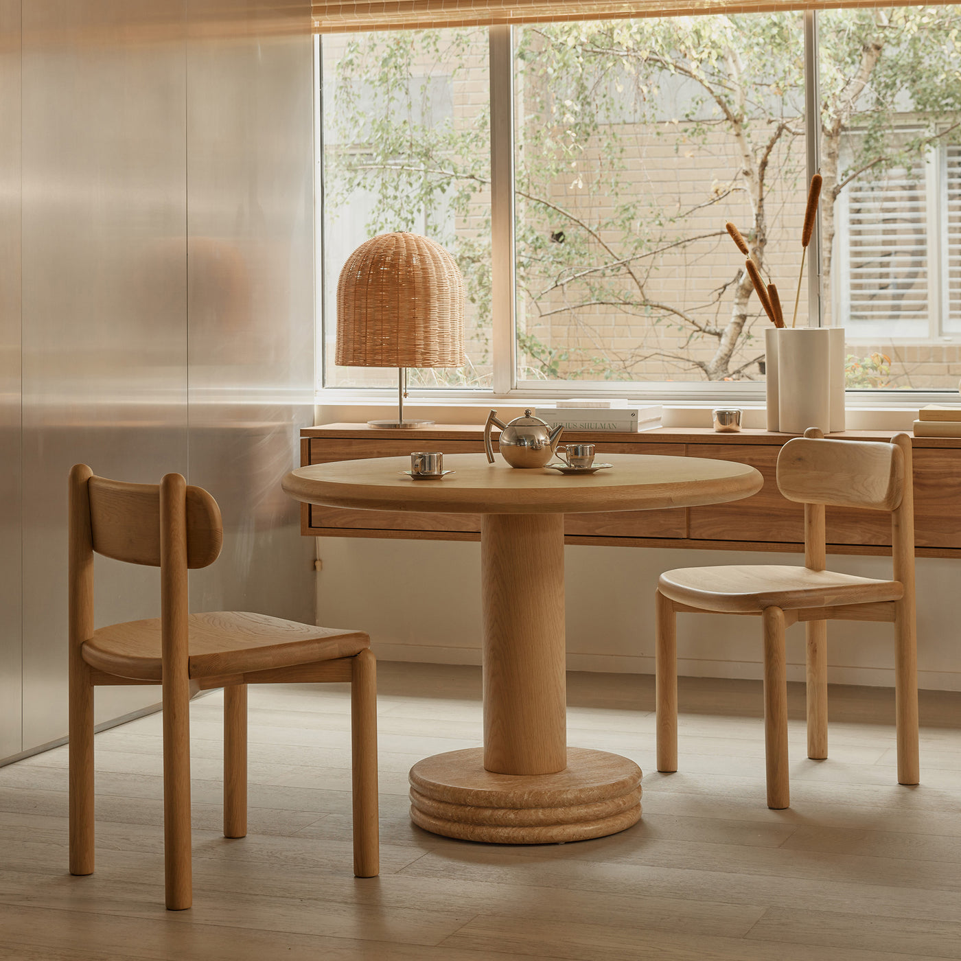 Bistro 105 Dining Table - [ Oak & Travertine ]