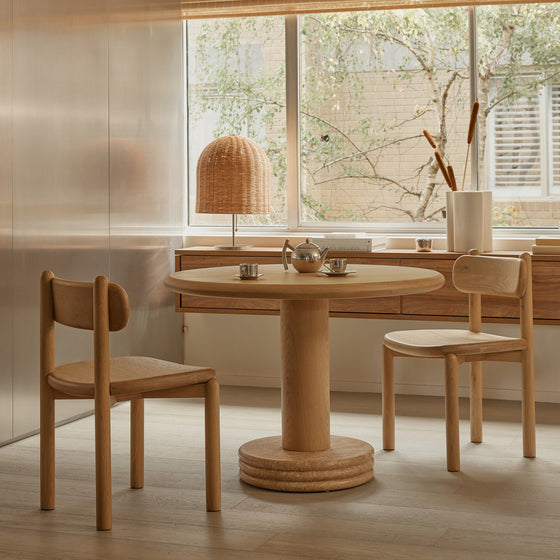 Bistro 105 Dining Table - [ Oak & Travertine ]