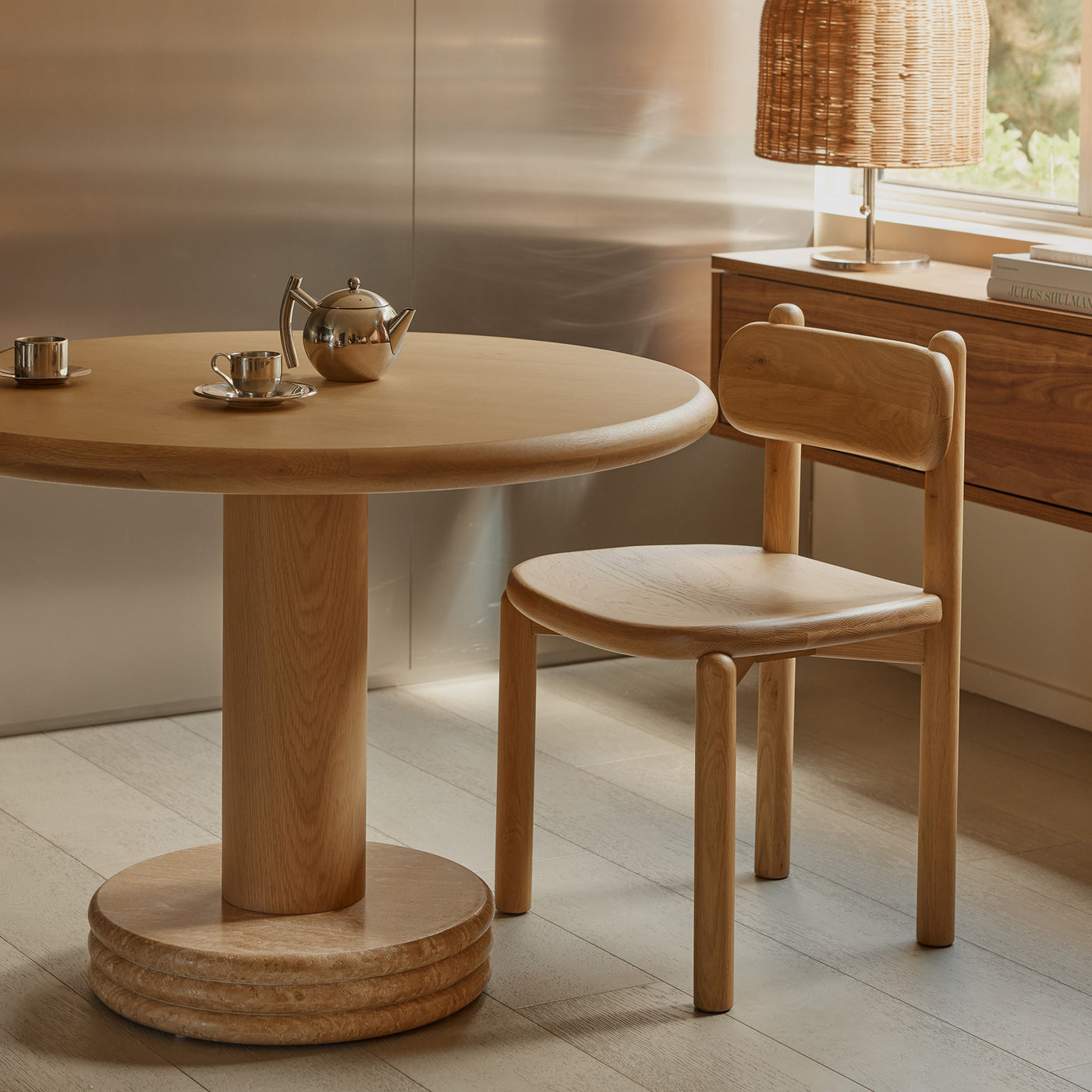 Bistro 105 Dining Table - [ Oak & Travertine ]